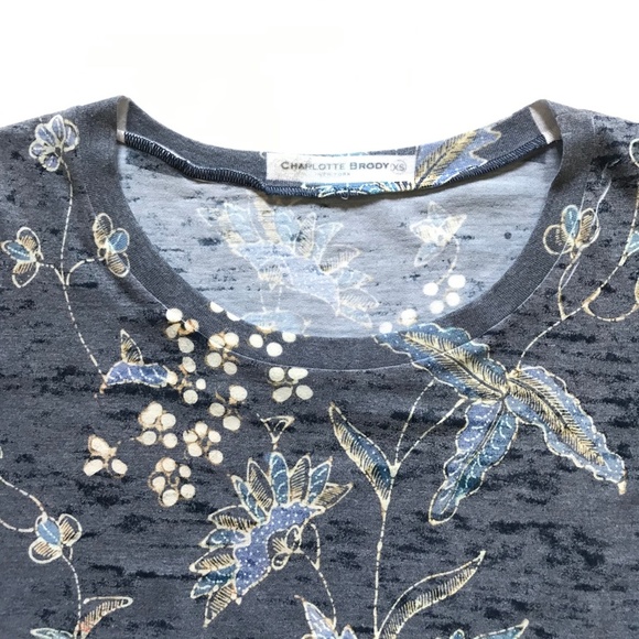 Charlotte Brody Signature T Tee Shirt Top Womens XS Blue Floral Short Sleeve - Picture 3 of 12